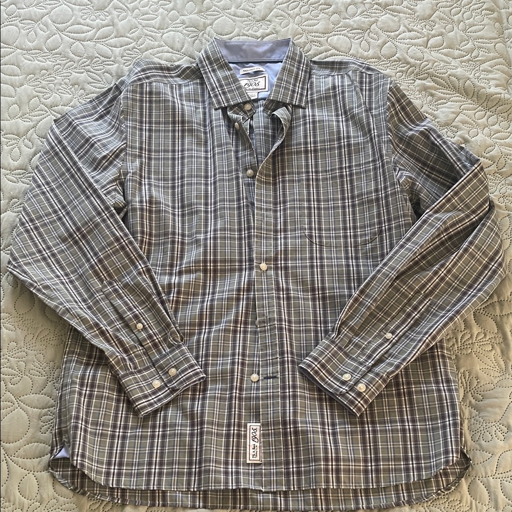 Jos A Bank 1905 Cotton Tailored Fit Long Sleeve Plaid Dress Shirt Size Large